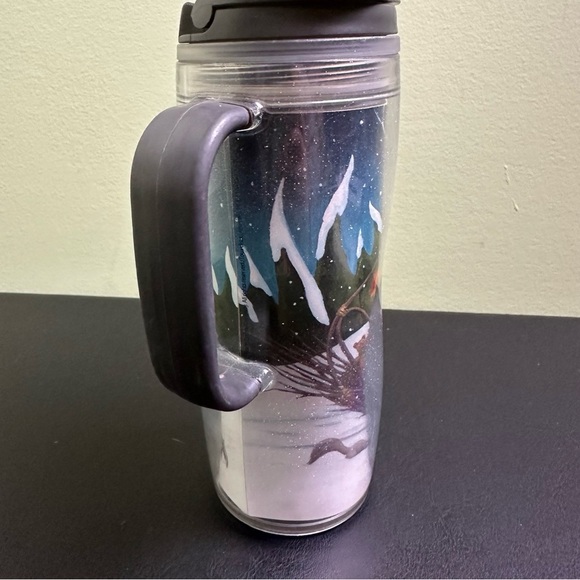 2008 Starbucks 12 OZ TRAVEL TUMBLER Coffee Glittery Reindeer Sleigh  Cup Handle - Picture 4 of 7